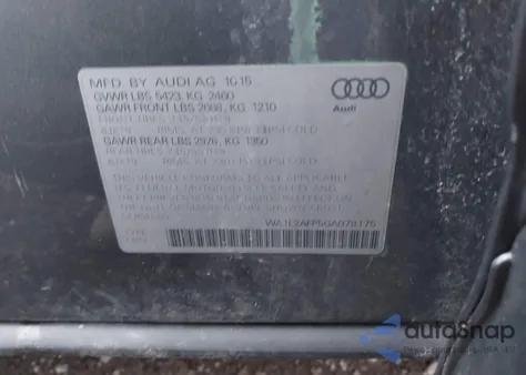 2016 Audi Q5 2.0T Premium из США, поврежденный, VIN WA1L2AFP5GA078175